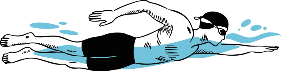 Obraz premium Swimmer in Freestyle Stroke Illustration