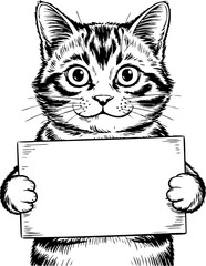 Cute Cat Holding Blank Sign Vector Illustration
