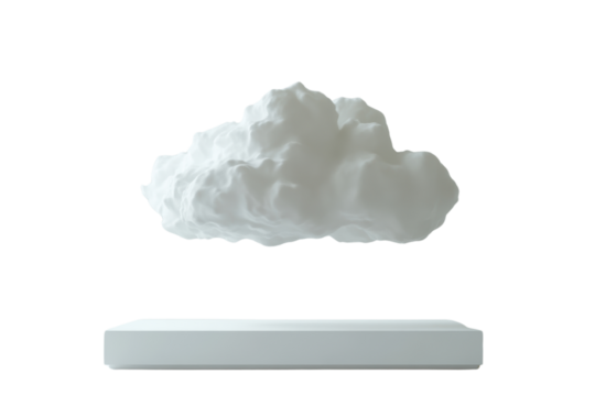 Fluffy white cloud floating above a flat surface.