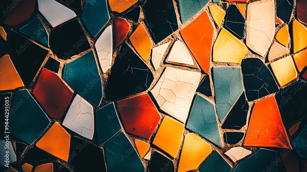 Poster stunning mosaic pattern radiating beauty in abstract art with golden hour glow creating a panoramic 