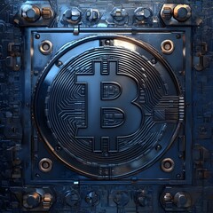 Digital vault with bitcoin symbols, representing secure asset management 