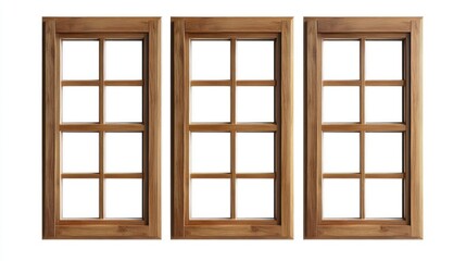 Obraz premium A set of square wooden windows with minimalist designs and smooth surfaces on white background.
