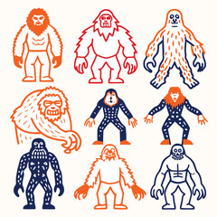 Epic Bigfoot Silhouette Vector Collection Featuring Forest, Mountain, and Mythical Cryptid Scenes in Minimalist Black Style