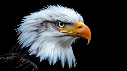 Fototapeta premium Majestic Bald Eagle Profile Against Black Background