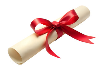 rolled diploma tied with a red ribbon clipart image on transparent background