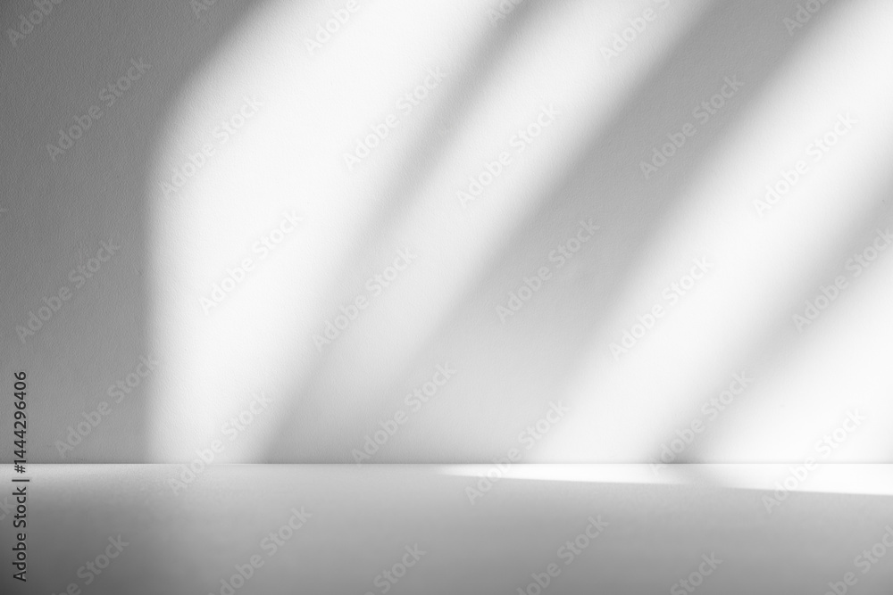 Aufkleber wall interior background, studio and backdrops show products.with shadow from window color white and