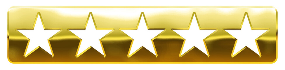 Golden 5 stars symbol in hollowed bar, PNG isolated