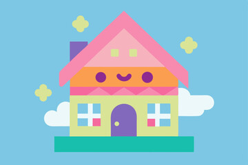 Adorable Happy House Illustration Cute Home Design for Kids