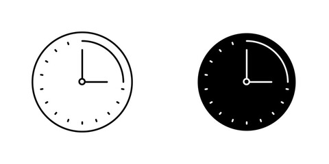 Time quarter past icon symbol collection on white background.