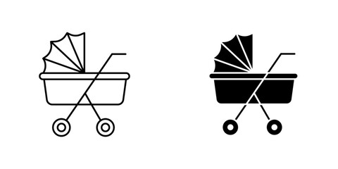 Baby carriage icon symbol collection on white background.