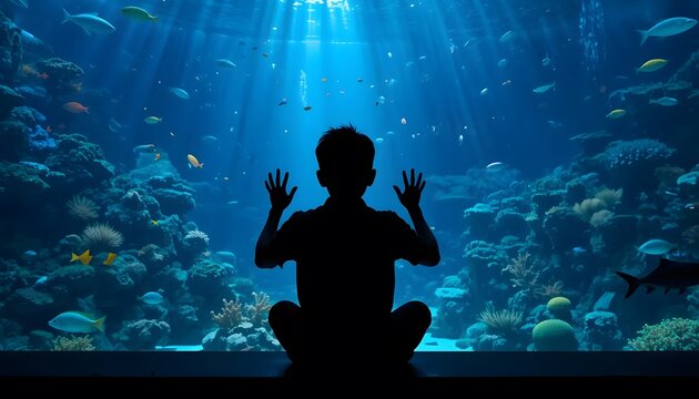Child Wonders at Underwater Aquarium Wonders