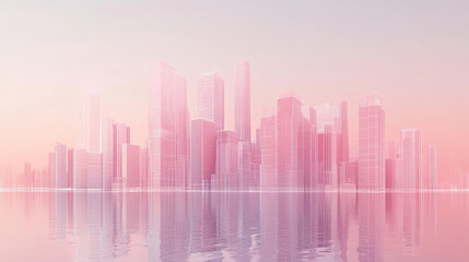 Fototapeta premium A minimalist city skyline designed in a detailed graphic style, where buildings are reduced to essential geometric forms with subtle gradient coloring. 