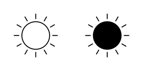 Sun icon symbol collection on white background.