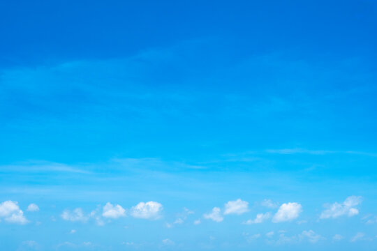 Fototapeta Panorama of cloud clear sky background for summer vacation concept at ocean and summer sea water with sunlight of beautiful cloudy 