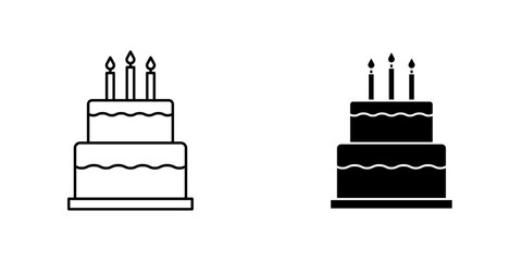Cake birthday icon symbol collection on white background.