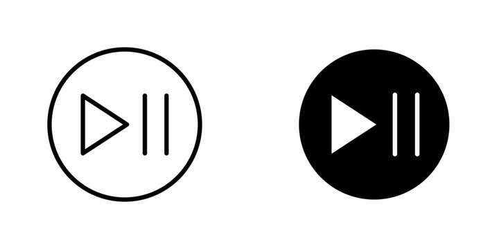 Play pause icon symbol collection on white background.