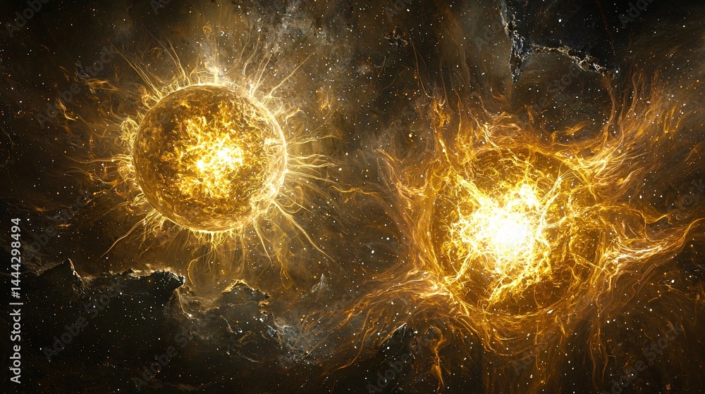 Poster striking star explosion creating a spectacular celestial display of light and energy in a cosmic sce