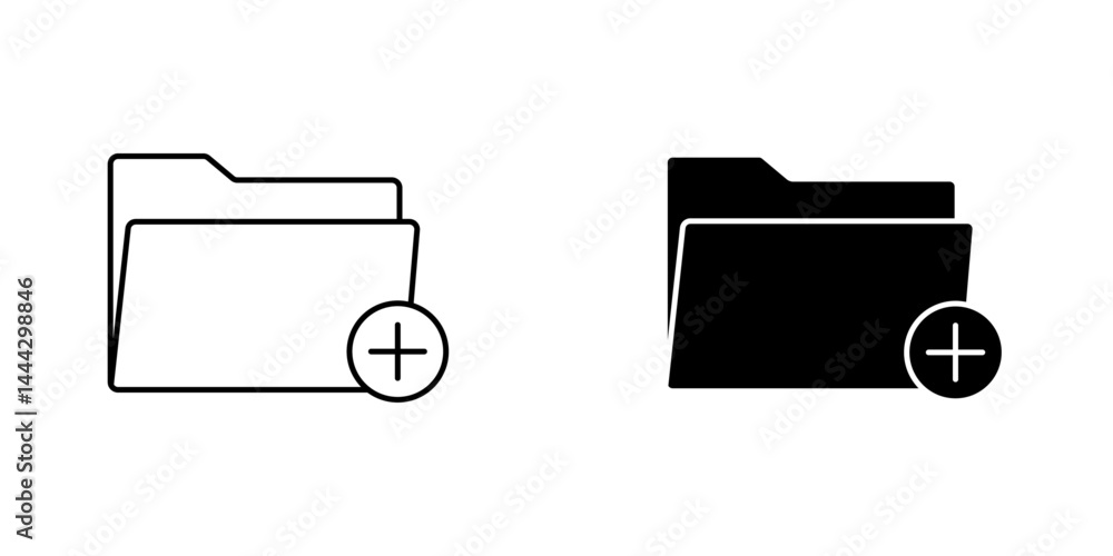 Poster add folder icon symbol collection on white background.