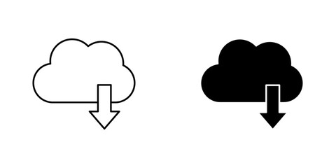 Cloud download icon symbol collection on white background.
