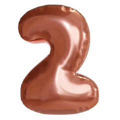 Shiny bronze foil balloon in the shape of number two