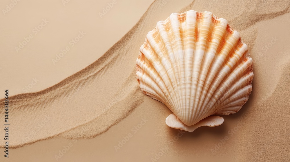 Poster smooth sand textured surface with a scallop shell.