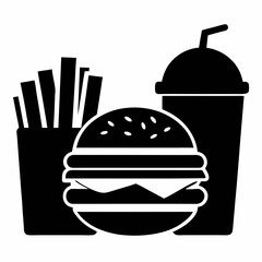 Fast Food Combo Silhouette Vector on White