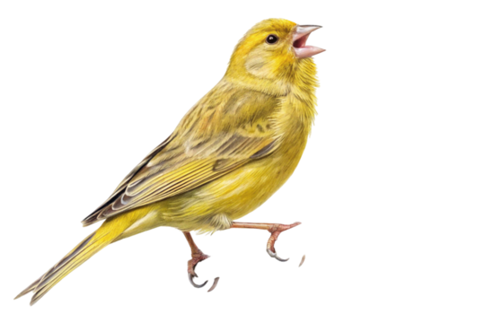 A small, isolated red-headed songbird, possibly a bunting or finch, with a red beak, perches on a branch, showcasing its vibrant red feathers against a white background, a beautiful example of wild av