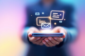 Engaging digital communication modern workplace conceptual illustration vibrant colors close-up perspective interactive messaging