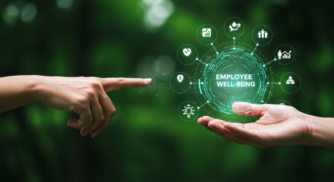Employee well-being initiatives in the workplace corporate environment digital interaction positive impact health and productivity focus