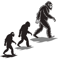 Epic Bigfoot Silhouette Vector Collection Featuring Forest, Mountain, and Mythical Cryptid Scenes in Minimalist Black Style