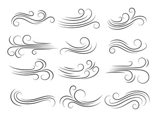 Fototapeta premium set of Swirling wind line icon collection, wind blowing element illustration