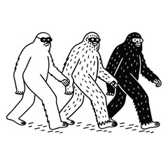 Epic Bigfoot Silhouette Vector Collection Featuring Forest, Mountain, and Mythical Cryptid Scenes in Minimalist Black Style