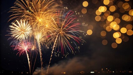 Celebratory fireworks display urban cityscape event highlights nighttime environment wide-angle viewpoint vibrant festivity concept for seo impact