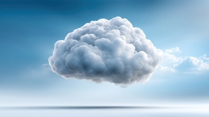 Dreamy surreal photograph of a fluffy white cloud shaped like a human brain floating in a bright blue sky