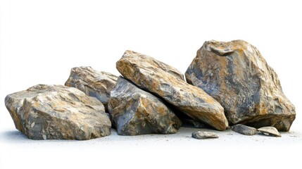 Barren and lifeless boulders shaped by wind erosion, isolated on white