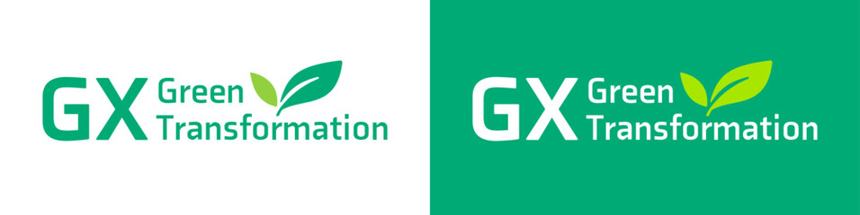 企画書のアイキャッチに使える、葉っぱのアイコン付きGX、グリーン・トランスフォーメーション ロゴ
