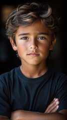 Portrait of a Young Boy with a Serious Expression