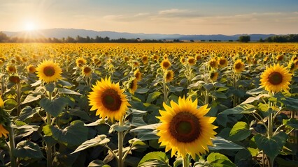 sunflower field with blue sky background