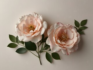 white and pink roses on white background