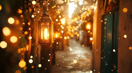Obraz premium Warm lantern lit alleyway