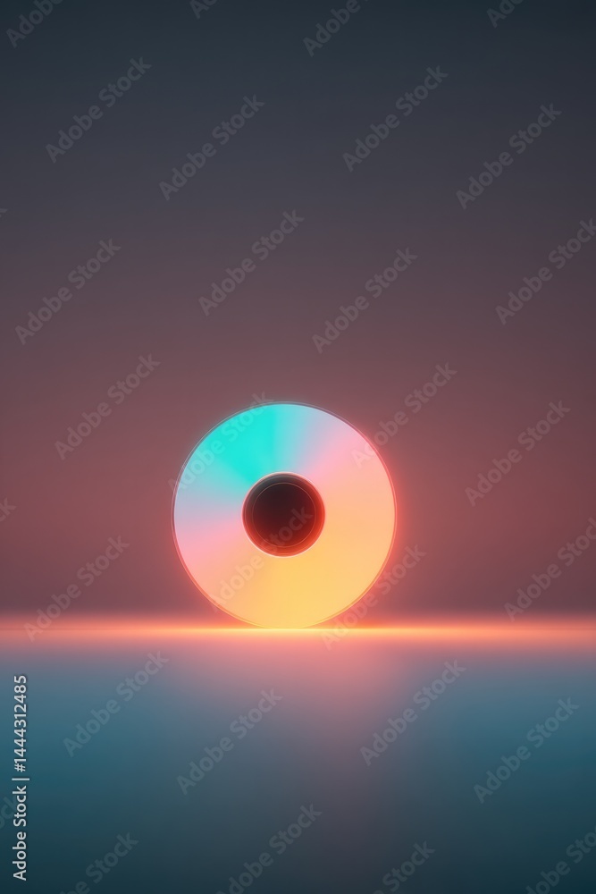 Poster single cd disc centered against vibrant neon background offers ample copy space for text and concept