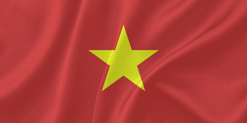 Vietnam Flag Wind Waving Close Up