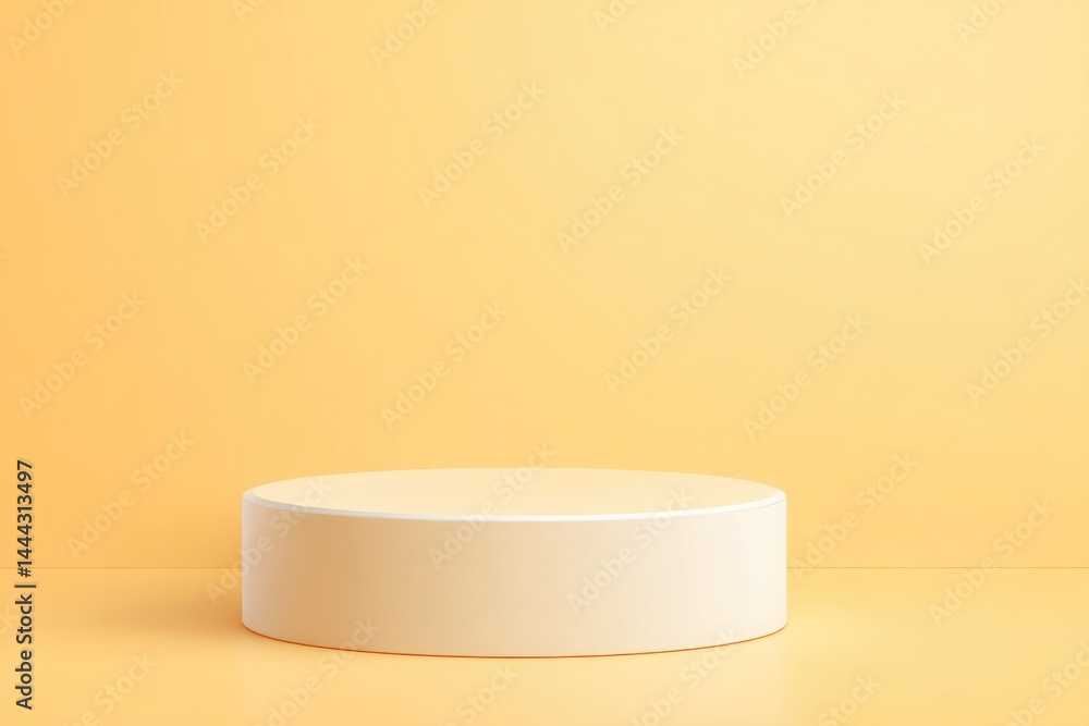 Poster minimalistic circular podium sits empty against solid color backdrop inviting accent on product focu