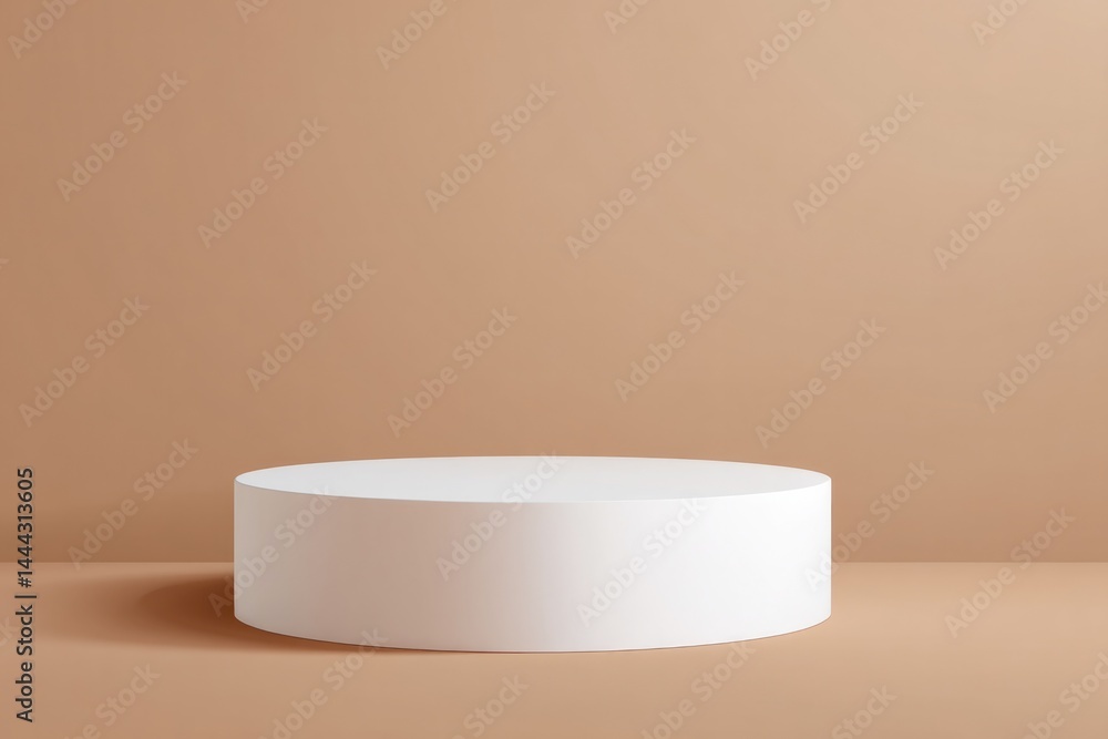 Poster minimalistic circular podium sits empty against solid color backdrop inviting accent on product focu