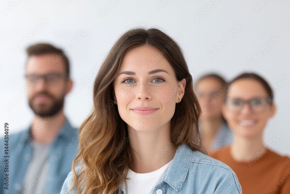 Poster minimalistic clear image capturing diverse group of professionals at modern workspace thoughtfully e