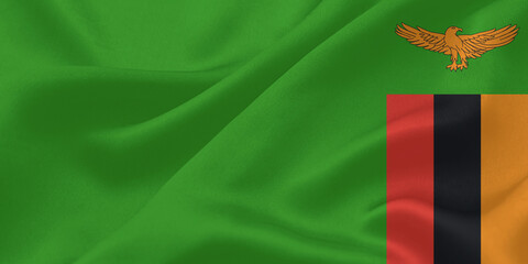 Zambia Flag Wind Waving Close Up