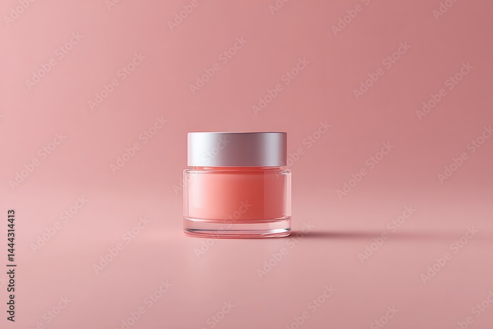 Poster single jar of natural face cream sits centered on smooth solid color background