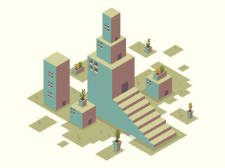 Geometric city layout with elevated architectural design