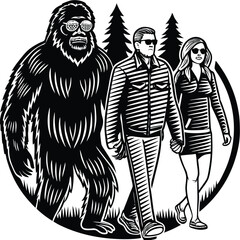 Epic Bigfoot Silhouette Vector Collection Featuring Forest, Mountain, and Mythical Cryptid Scenes in Minimalist Black Style