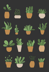 Potted Plant Pattern Seamless Background with Dark Theme